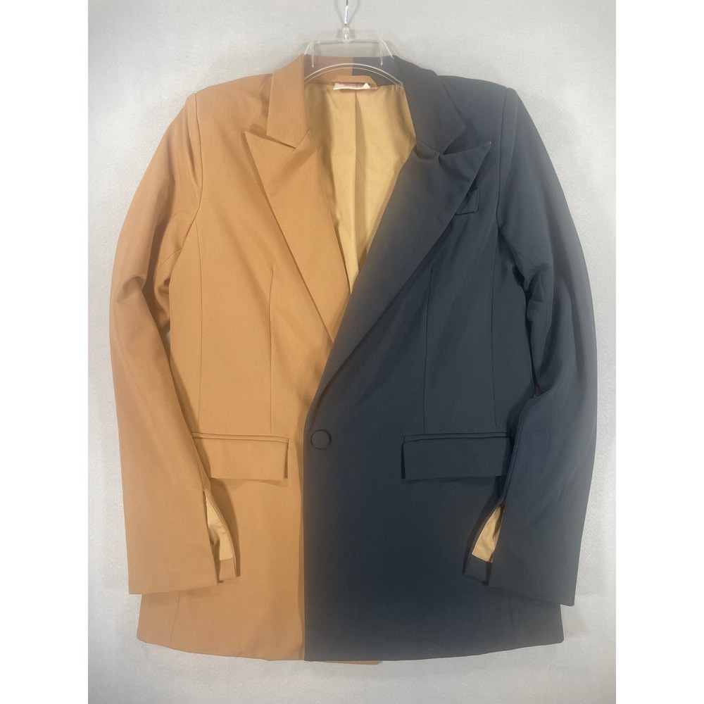 Showpo Womens Two Tone Split Color Blazer Camel Black Single Button Size 4